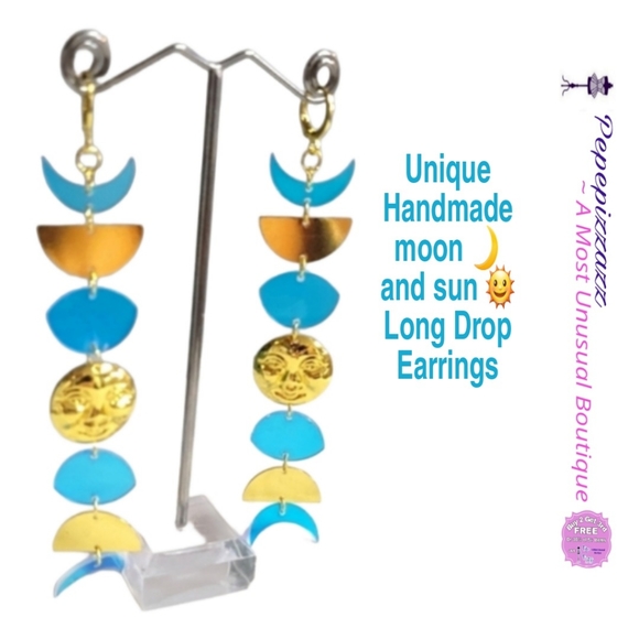 Hand Crafted Jewelry - SUN 🌞 AND MOON 🌙 5" DROP EARRINGS. MOON GODDESS